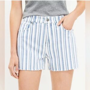 LOFT Women's Sz 6 / 28 Blue & White Striped Denim Cut Off Shorts